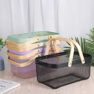Storage Basket With Wooden Handle