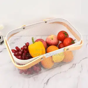 Storage Basket With Wooden Handle