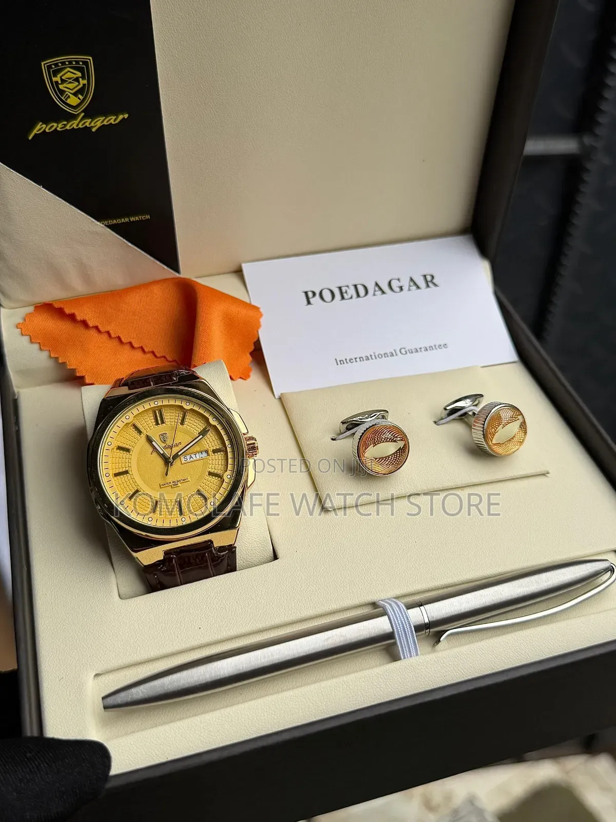 Poedagar Leather Set With Cufflinks