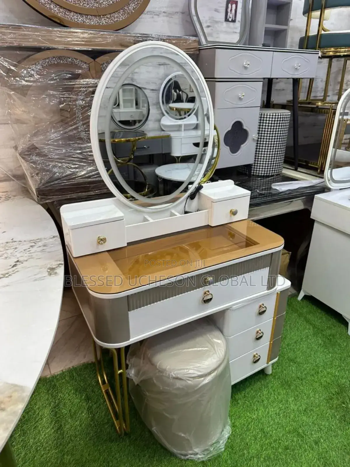 Modern Vanity Desk With Led Lighted Mirror and Stool