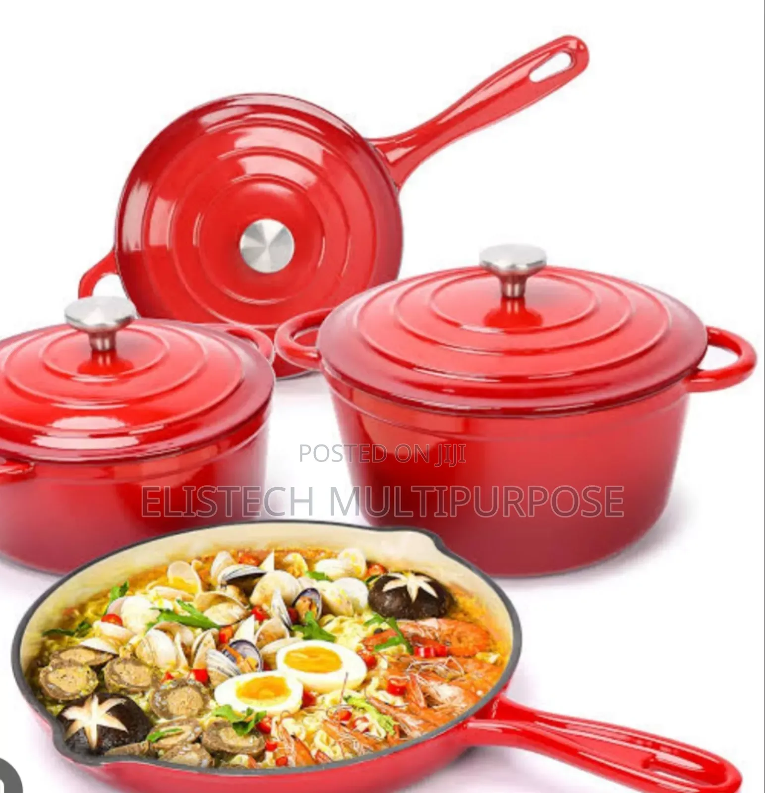 Premium Red Enameled Cast Iron Cookware Set