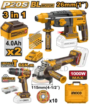 Ingco 3pcs Combo Kit Drill,Grinder and Rotary Hammer