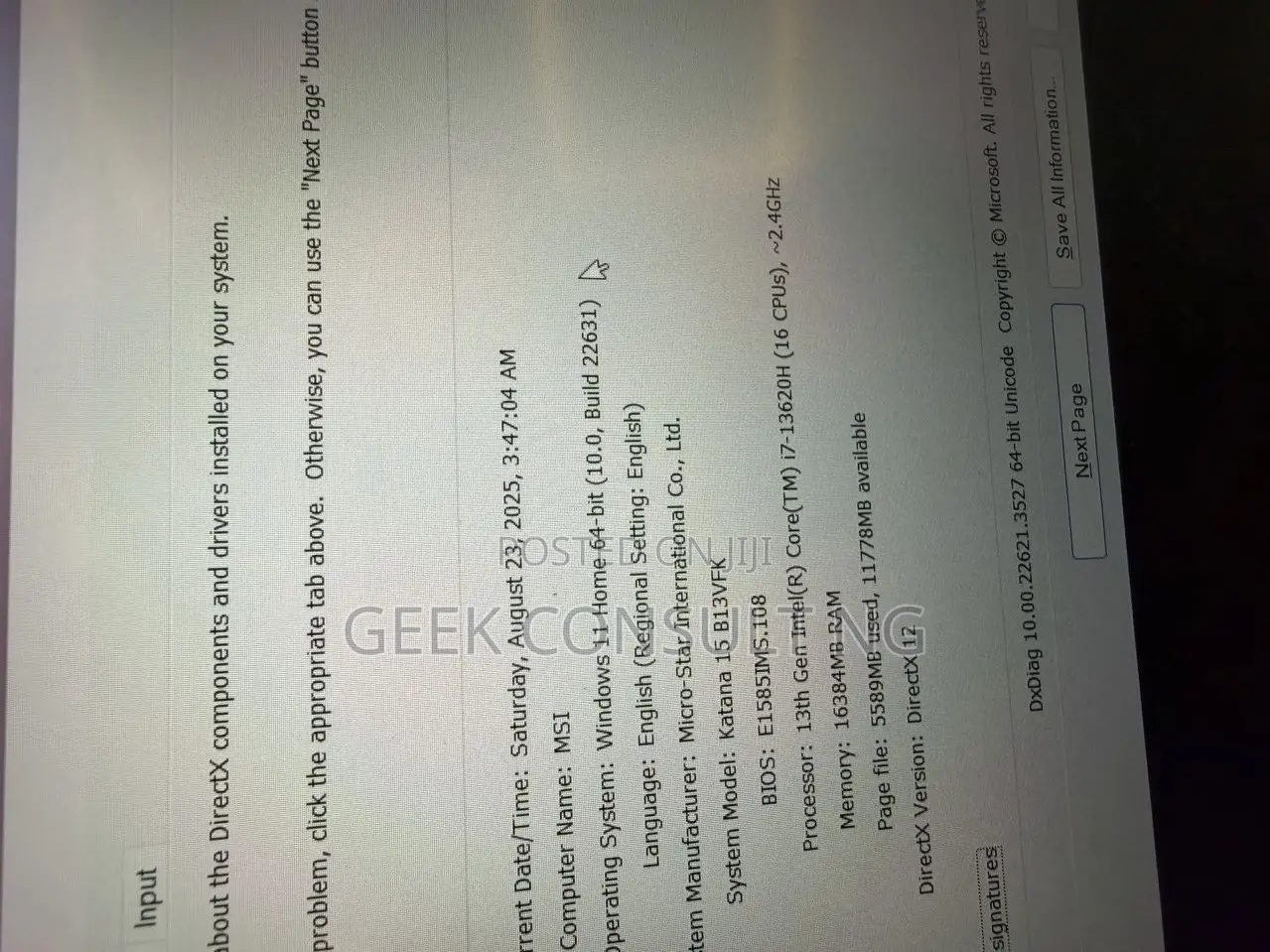 Laptop MSI Katana 15 16GB Intel Core i7 SSD 512GB