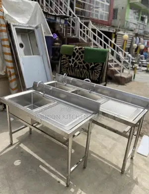 This Is Stainless Steel Double Bowl Sink With a Side
