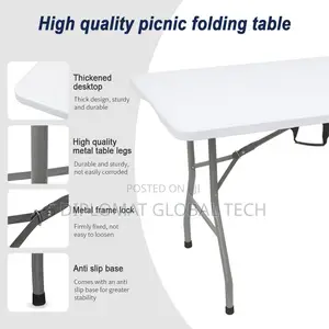 10-Seater Rectangular Plastic Folding Table 6ft With Metal Legs