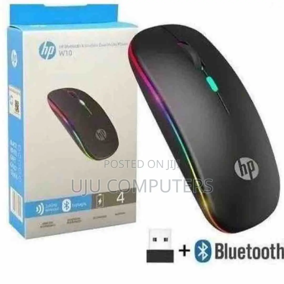 Hp W10 Wireless and Bluetooth Rechargeable Mouse With Led Light