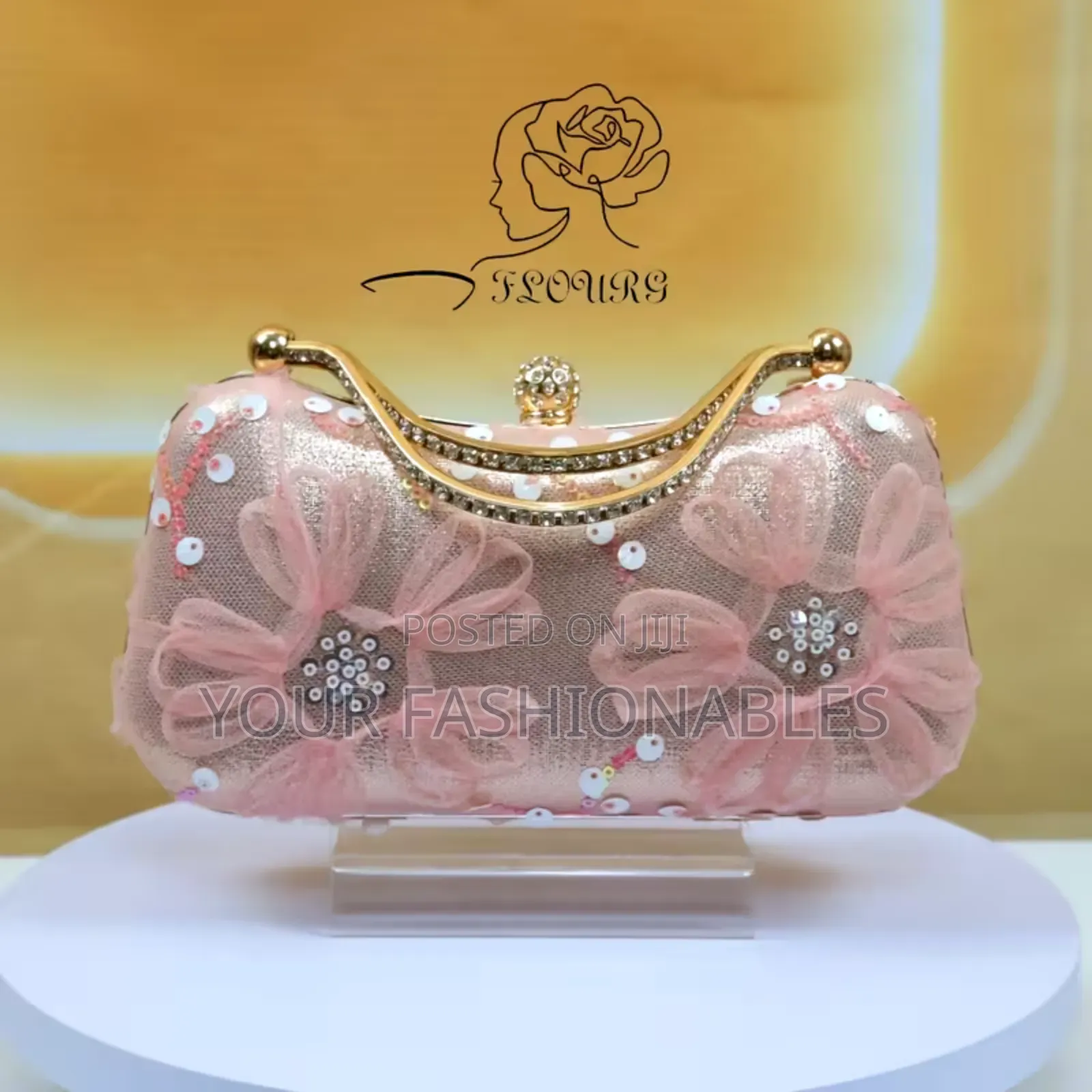 Elegant Stone Set Double Handle Clutch Purse