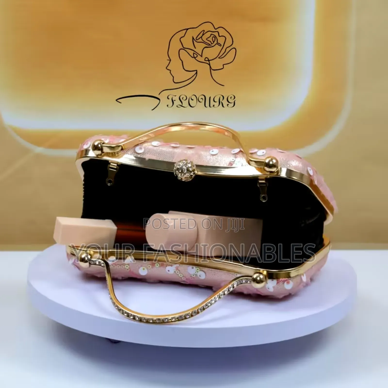 Elegant Stone Set Double Handle Clutch Purse