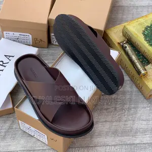 Original Zara Black & Brown Cross Leather Slippers