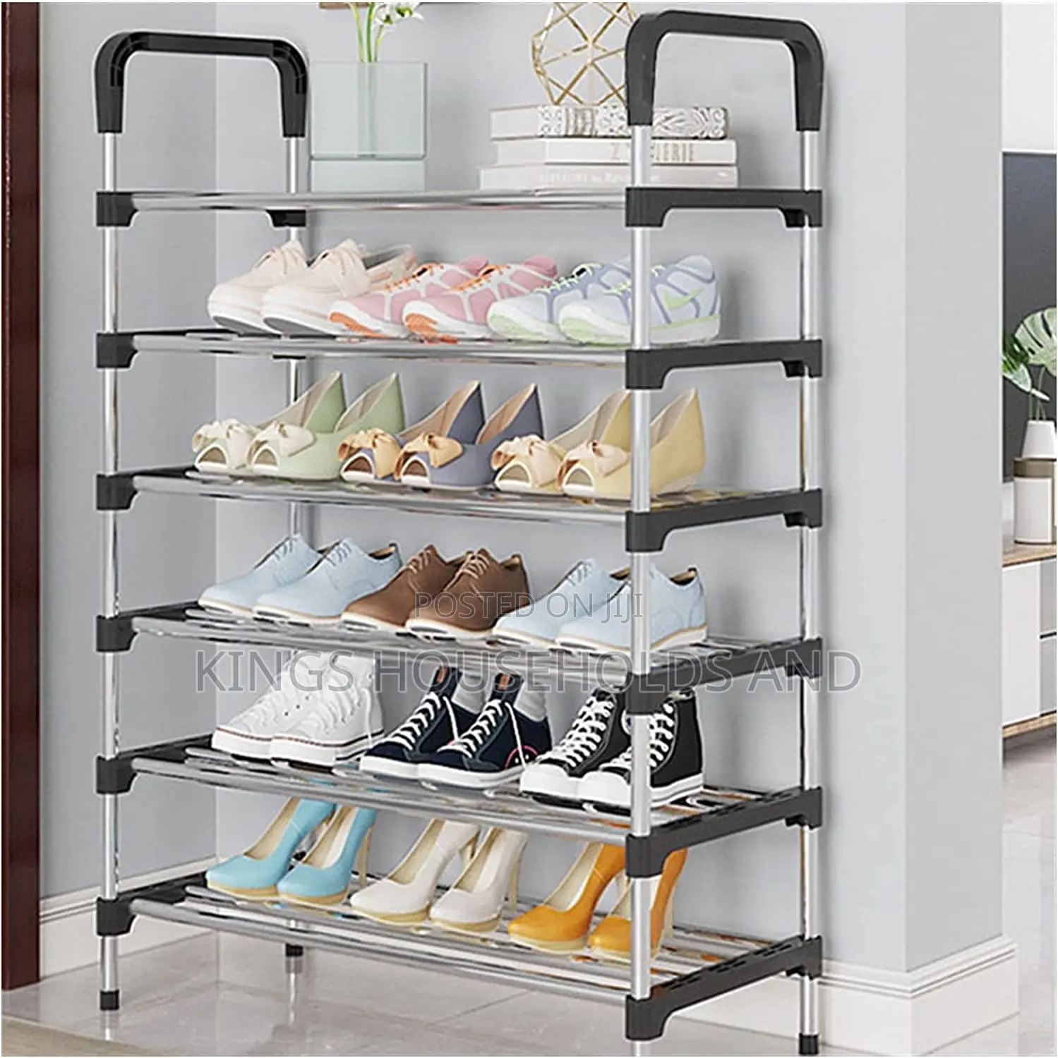 6 Layer Shoe Rack Tier Colored Stainless Steel Stackable Shoe Rack