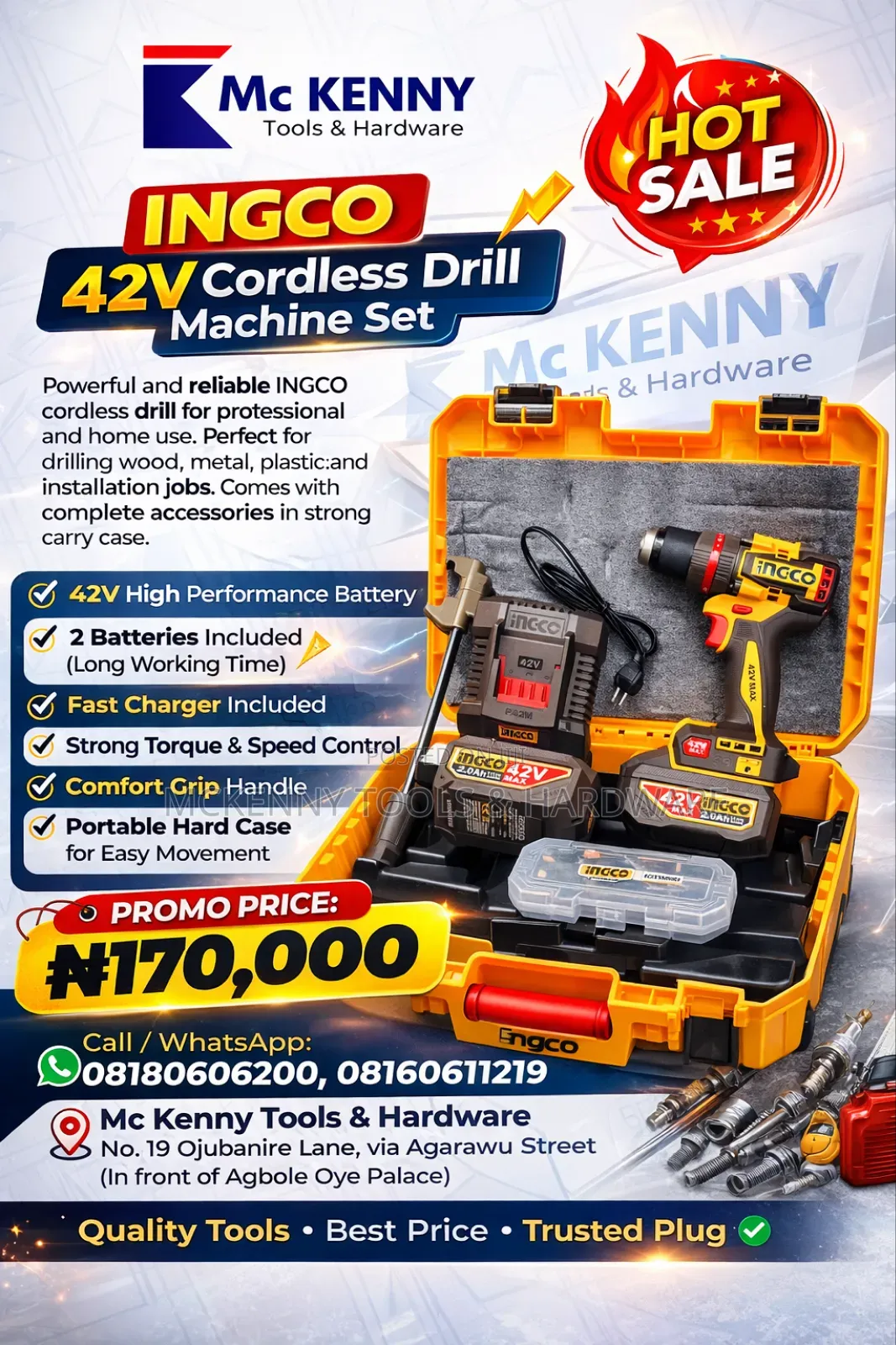 Ingco 42v Cordless Drill Machine Set – Ho