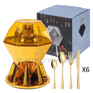 24pcs Luxury Diamond Shape Gold Cutlery H