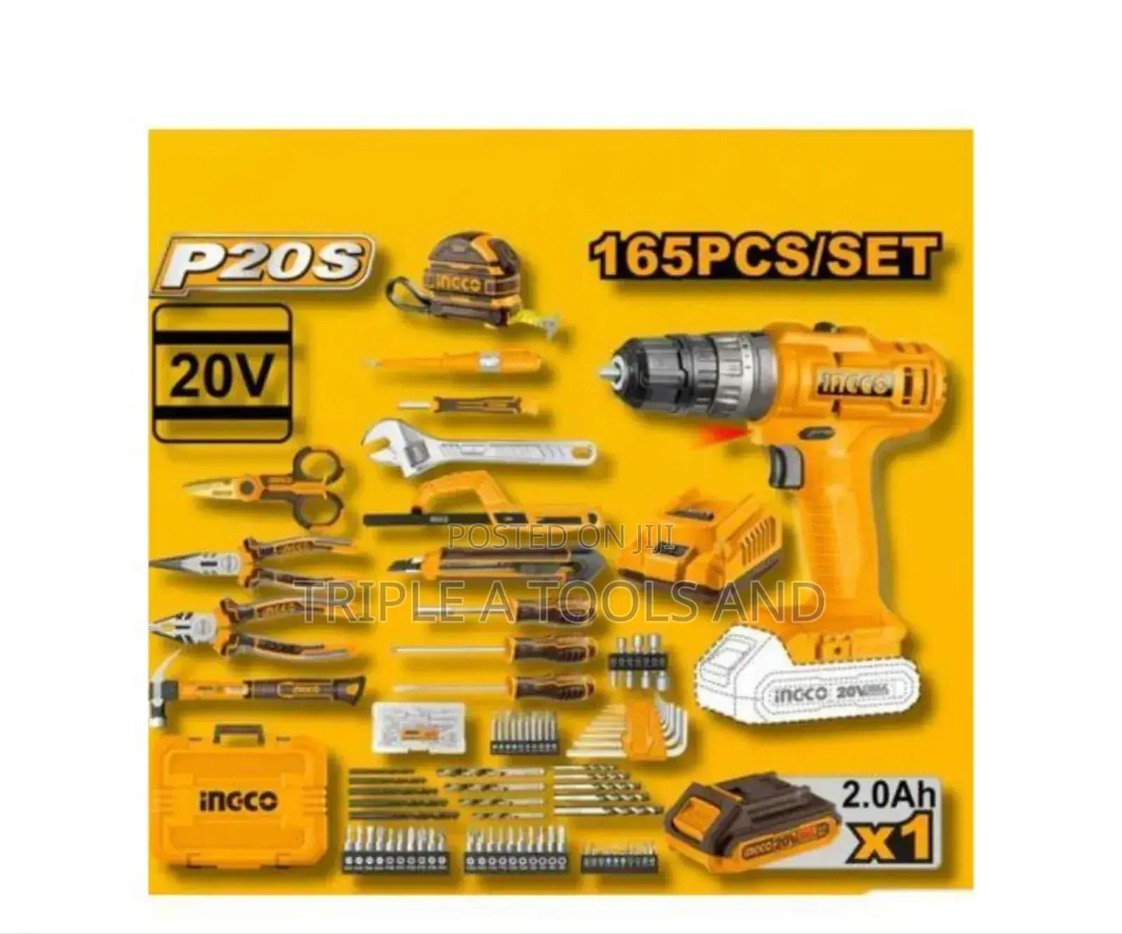 Ingco Complete 165pcs Tool Set + 20v Rechargeable Drill – Built