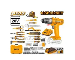 Ingco Complete 165pcs Tool Set + 20v Rechargeable Drill – Built