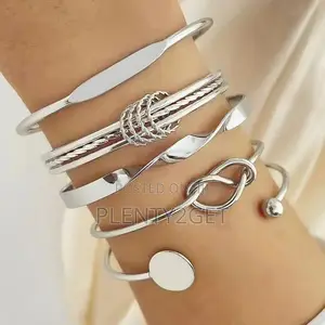 5pcs Set of Metal Openwork Layered Bracelet Combination Three Times In