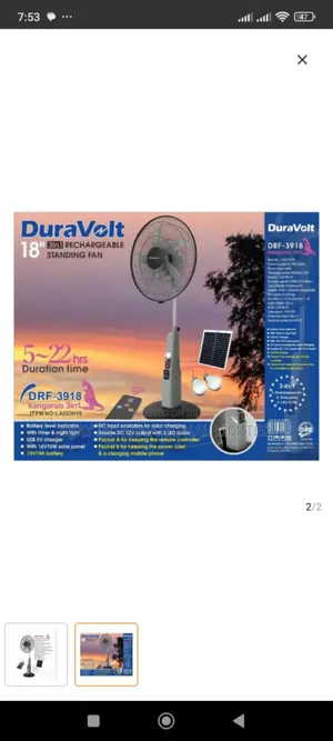 Duravolt 3in1 Rechargeable Fan With One Year Warranty