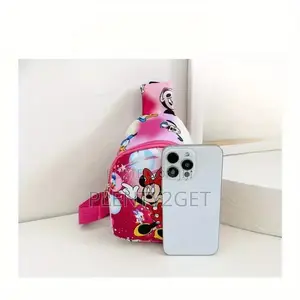 Cartoon Mini Crossbody Bag - Adjustable Pink Strap, Zipper Closure, Po
