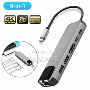 6in1 Usb Hub Typec Dock Station 100w Usb Rj45 Docking Charging Station