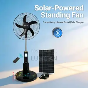 18-Inch Rechargeable Solar Fan With Bluetooth + Remote Control - Black