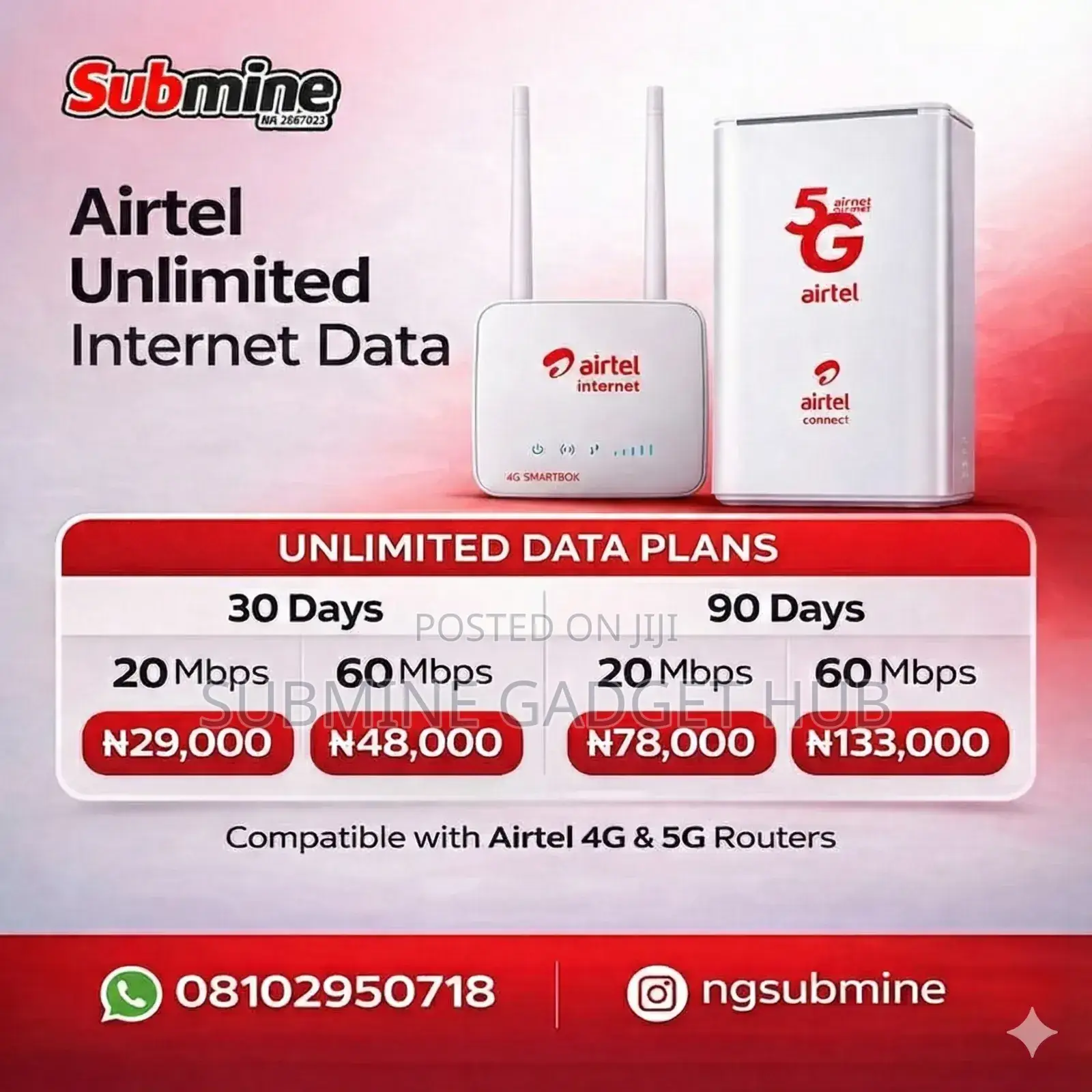 Airtel Unlimited Data for 4g 5g Routers