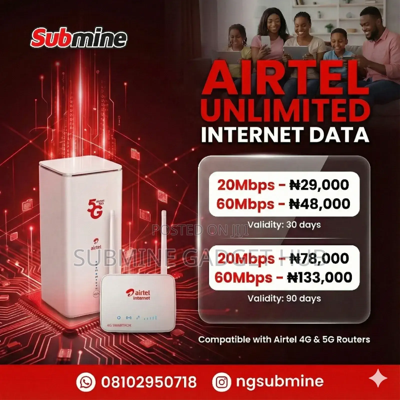 Airtel Unlimited Data for 4g 5g Routers
