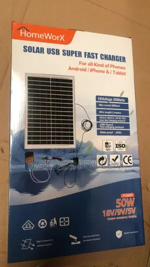Homeworx 50w Solar Usb Super Fast Charger Hw-1850sc