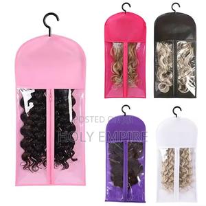 Wig Storage Bags With Sturdy Metal Hangers - Black Transparent Design