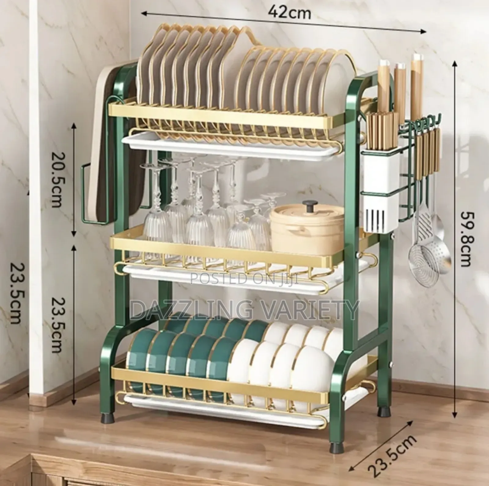 3 Tier, Green And Gold Plate Rack for sale - Dazzling Variety ...