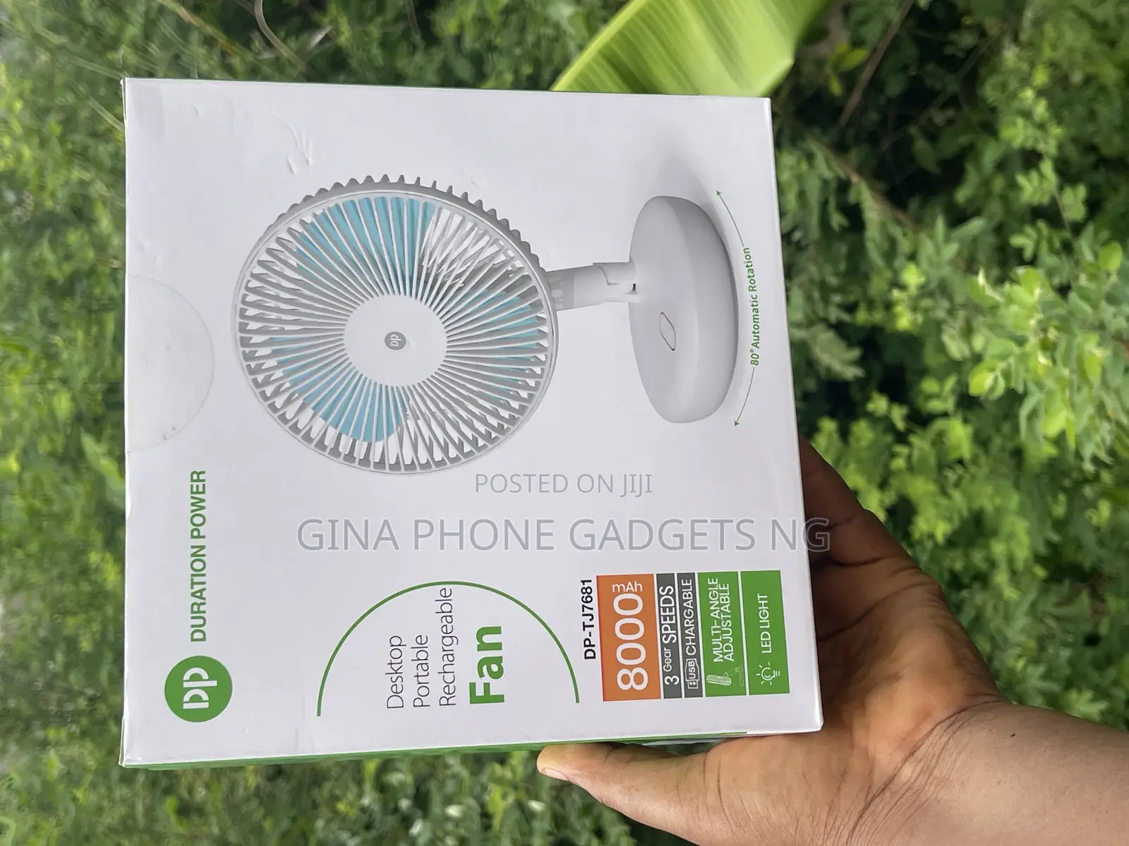 Dp Rechargeable Rotating Foldable Fan With 8000 Mah Battery Capacity