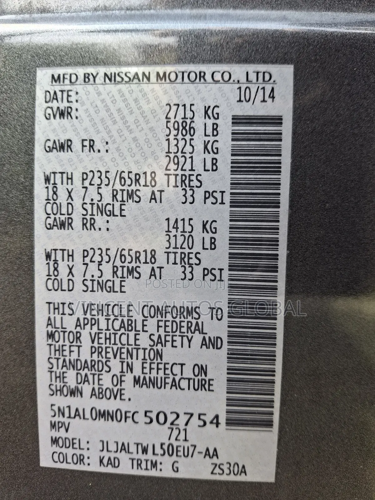 Infiniti QX60 2015 Gray