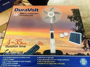 16” 3-in-1 Duravolt Rechargeable Fan With Solar Panel