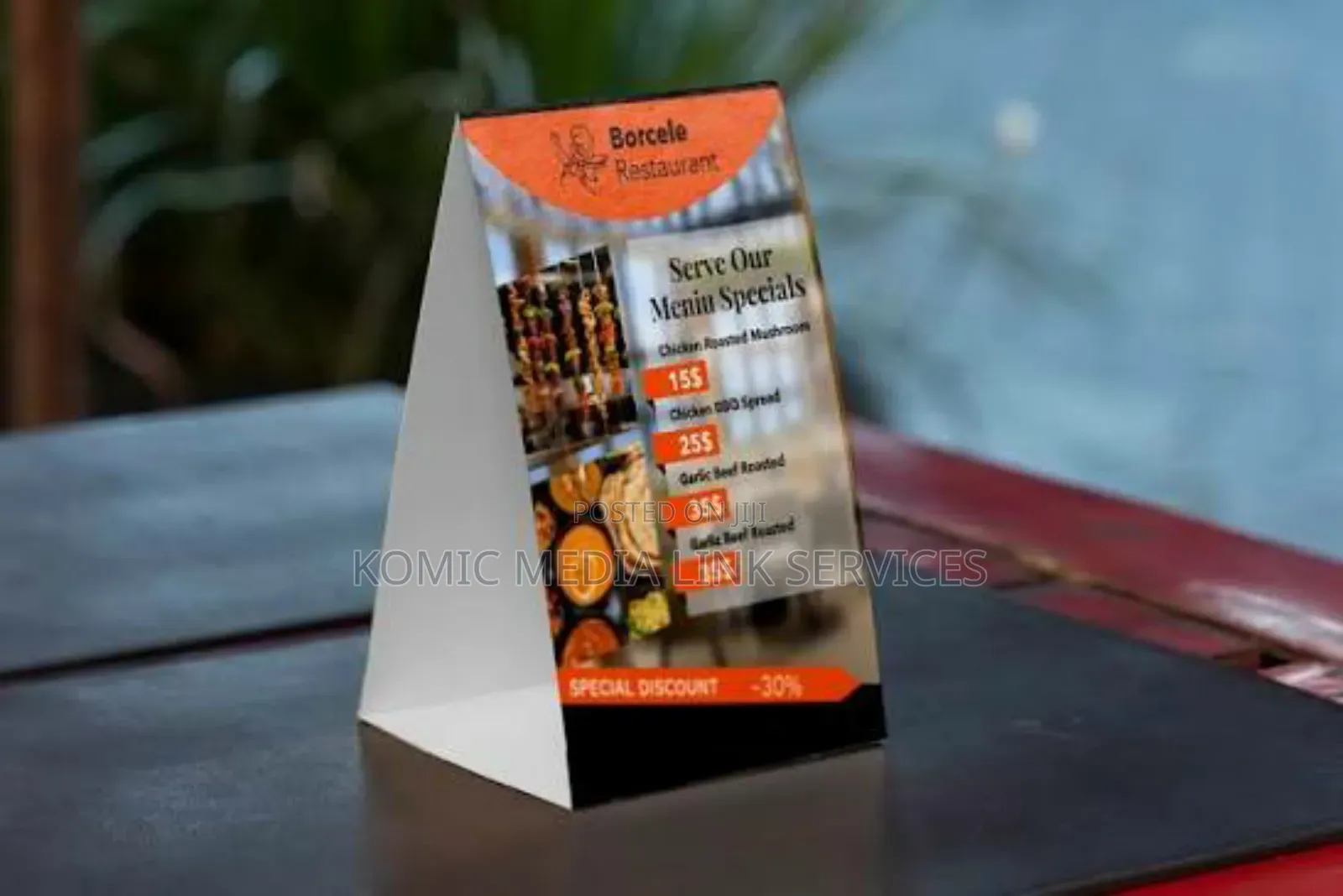 Hotel and Restaurant Tent Card/Menu