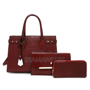 Black Office Ladies 3 in 1 Premium Quality Lether Hand Bag