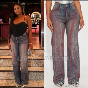 Fashionnova Embellished Rhinestones Denim Jean