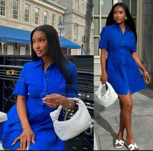 Blue Embroidery Shirt Belted Dress