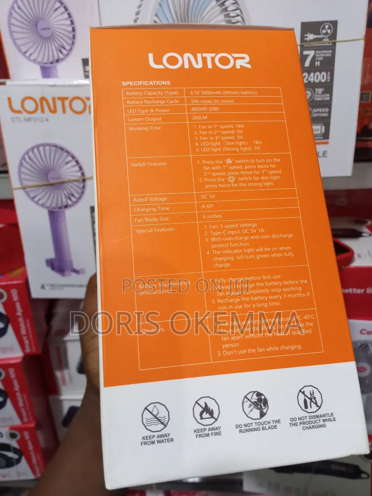 Lontor CTL-Mf042-6 Foldable Rechargeable Mini Fan – 3000mah