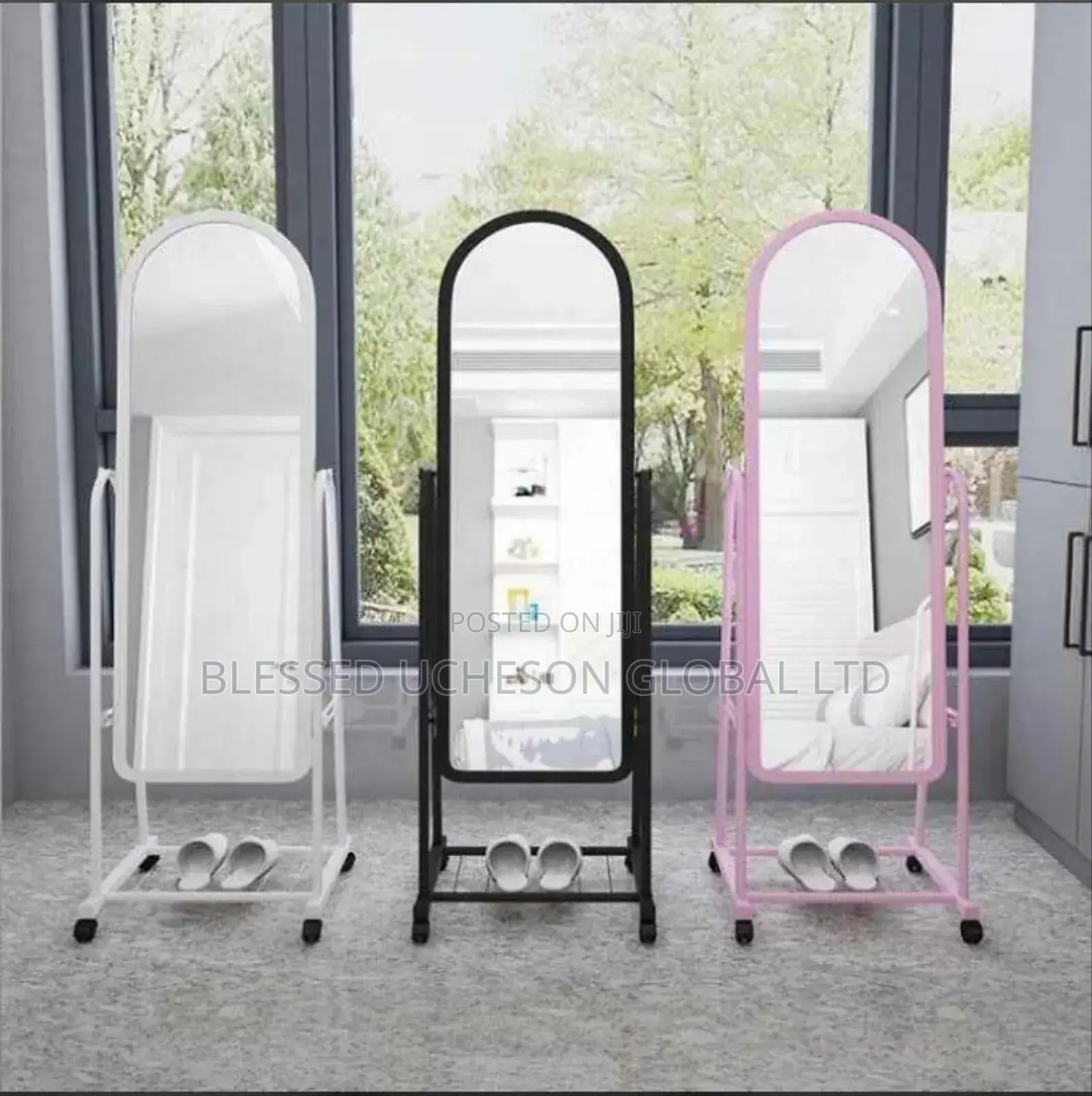 Full Length Free Standing Mirror With Wheels and Storage Shelf