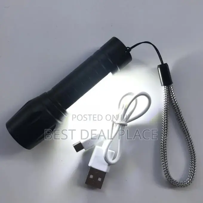 2pcs Mini Led Cob Zoomable Portable Usb Rechargeable Flashlight