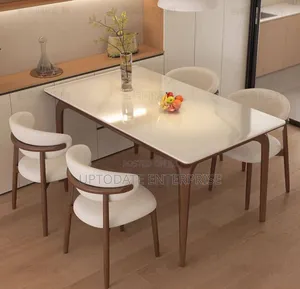 Wooden Legs Design Marble Dining Set