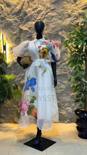 Floral Organza White Midi Dress