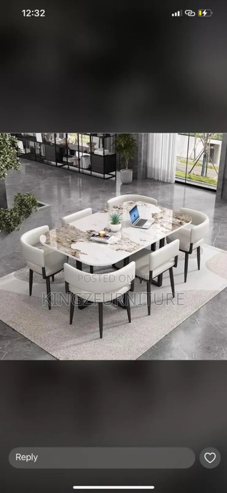 6-Seater Dining Set Featuring a Marble-Finish Tabletop