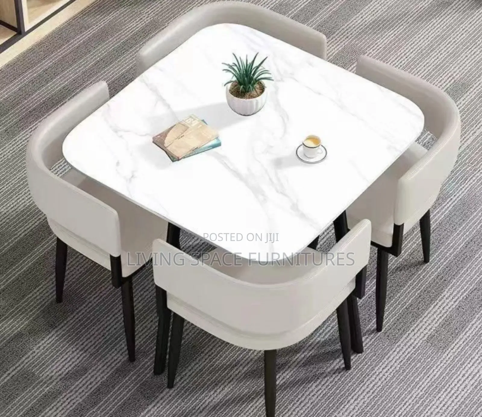 Marble Top Dining Table With 4 Leather Chairs