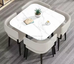 Marble Top Dining Table With 4 Leather Chairs