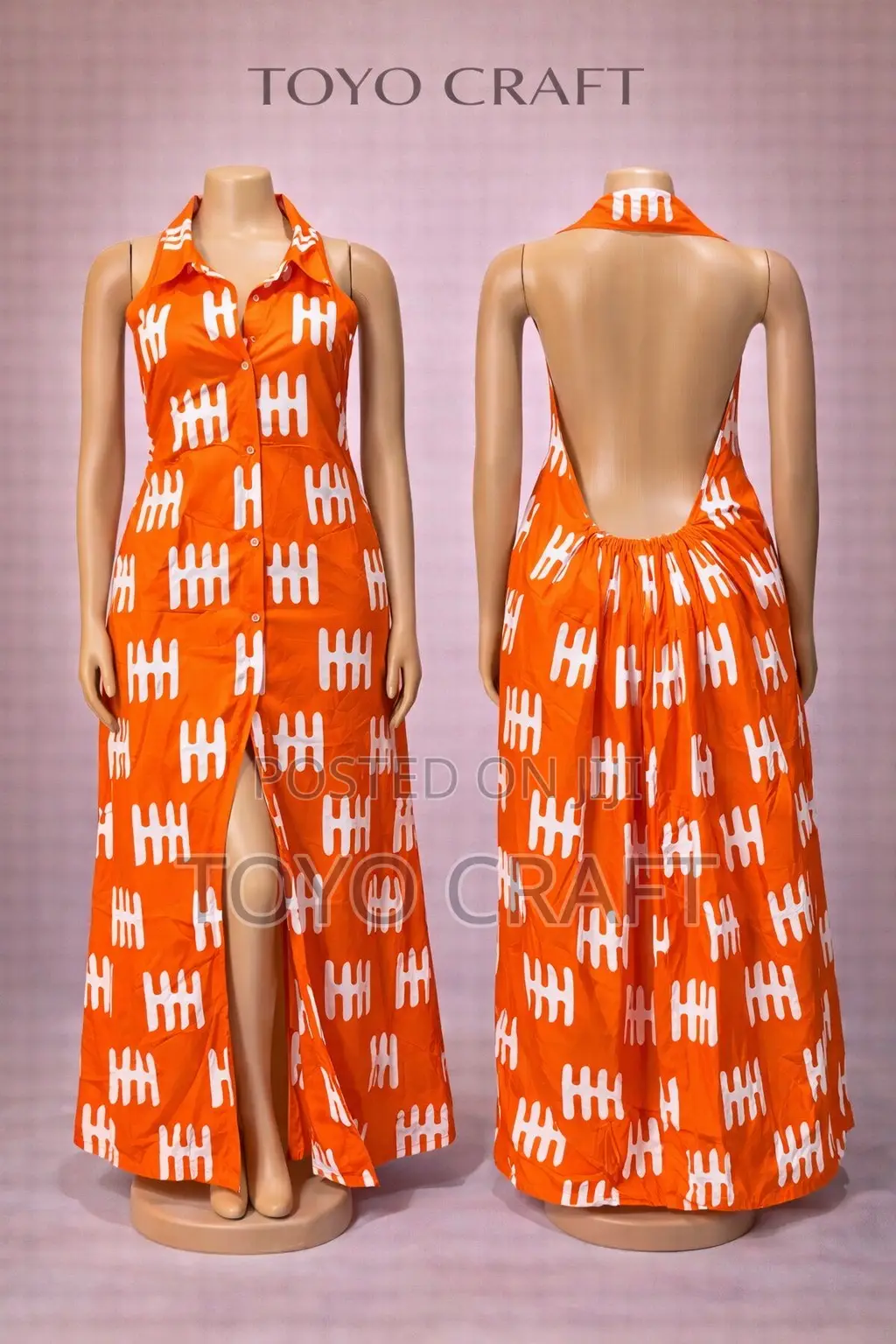 Vibrant Backless Button Down Gown