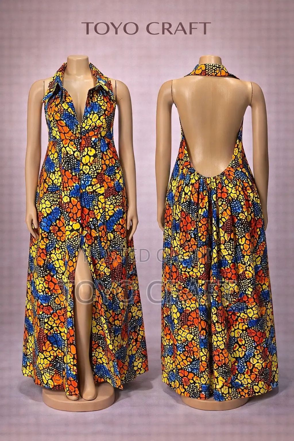 Vibrant Backless Button Down Gown