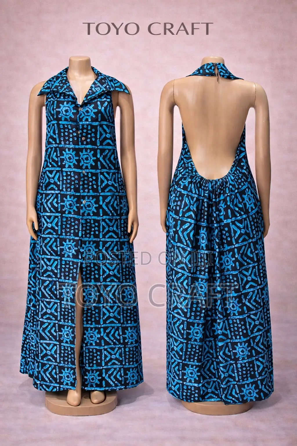 Vibrant Backless Button Down Gown
