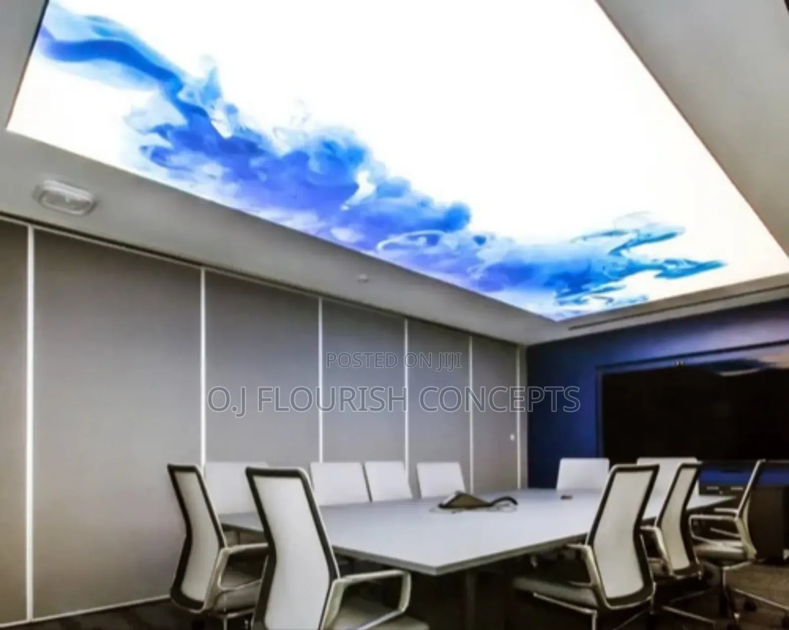 White and Blue Stretch Ceiling