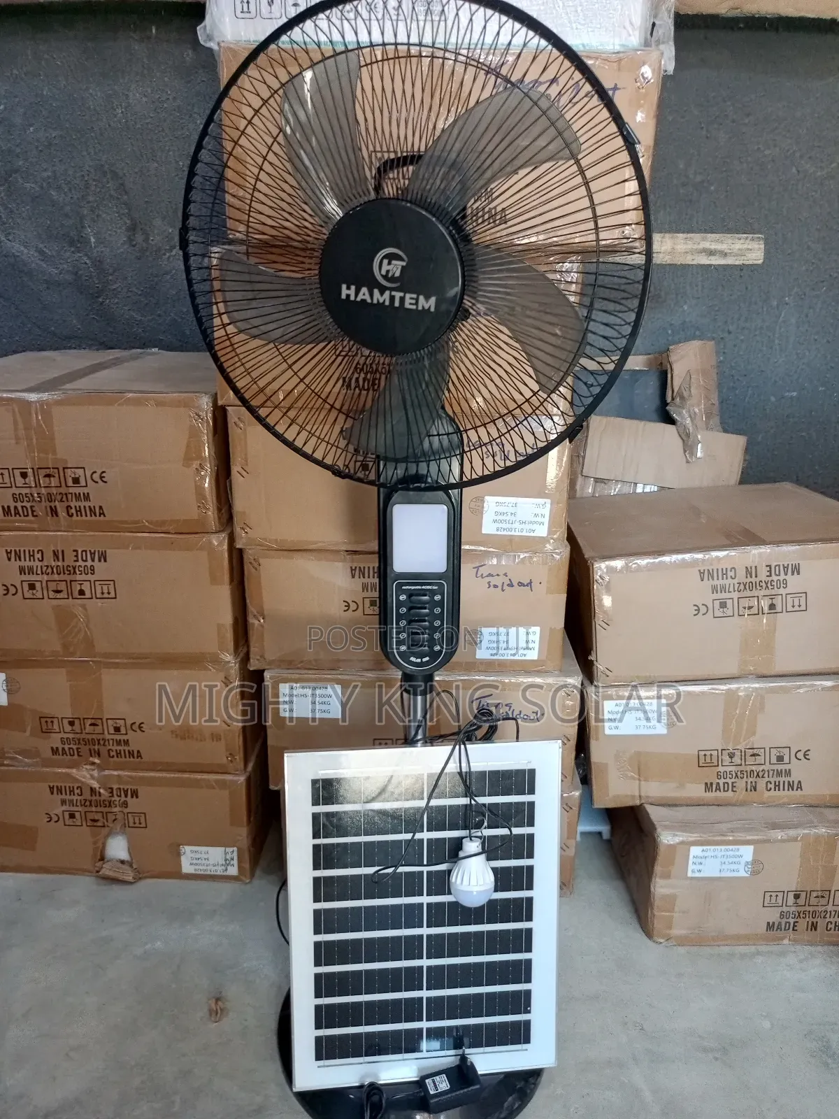Hamtem Solar Standing Fan With Bulb and Panel