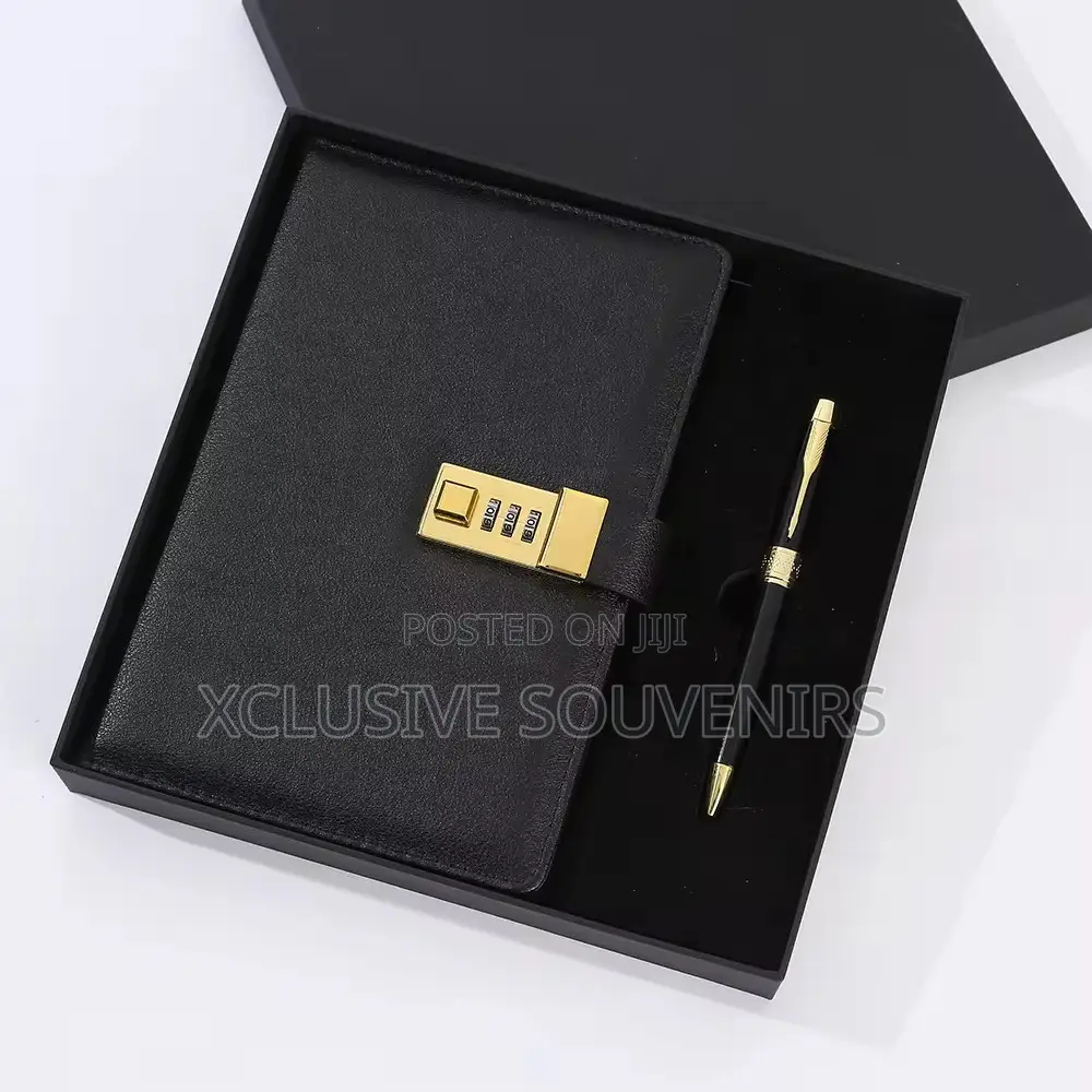 Personalized A5 Pin Lockable Pu Leather Vintage Journal and Pen Set