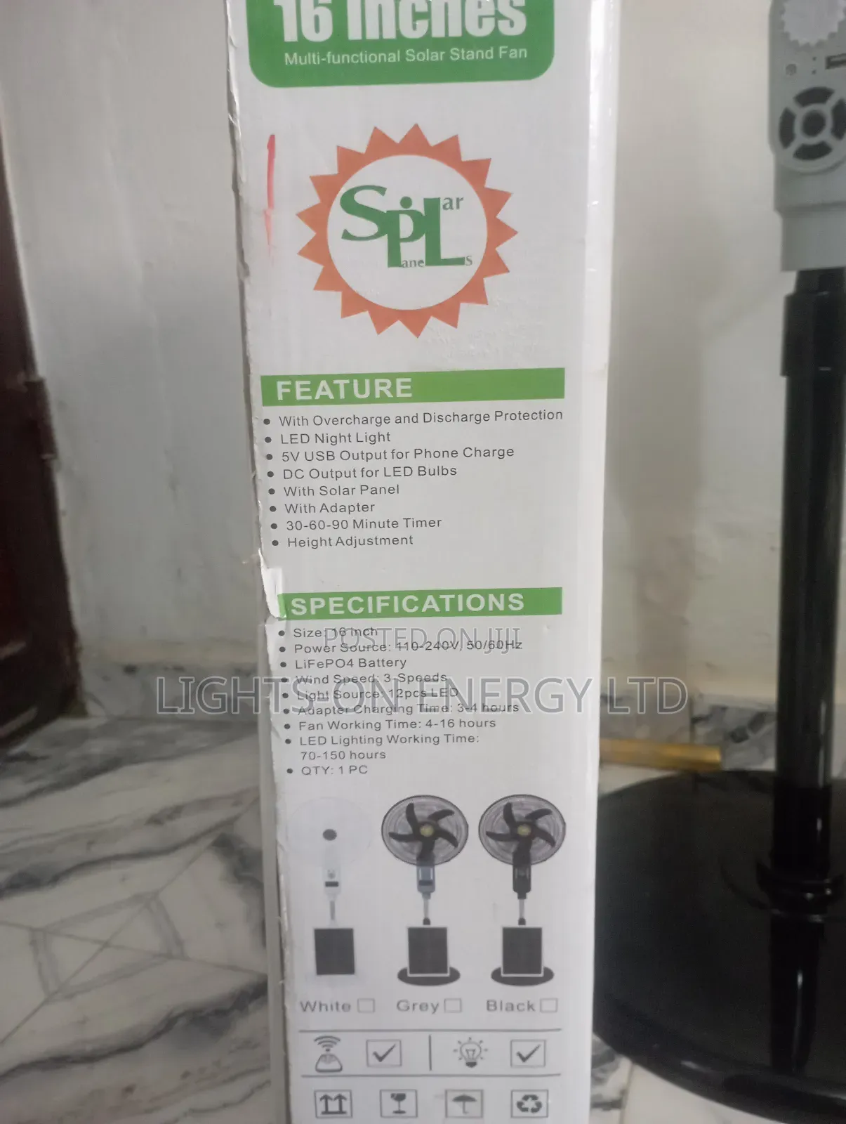 SPL 16-Inch Solar Rechargeable Fan